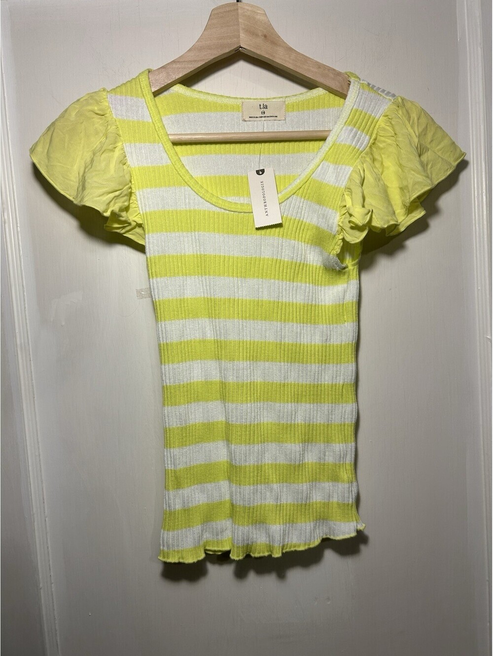 t.la Anthropologie Yellow And White Striped Short Sleeve Tshirt Size Xs NWT